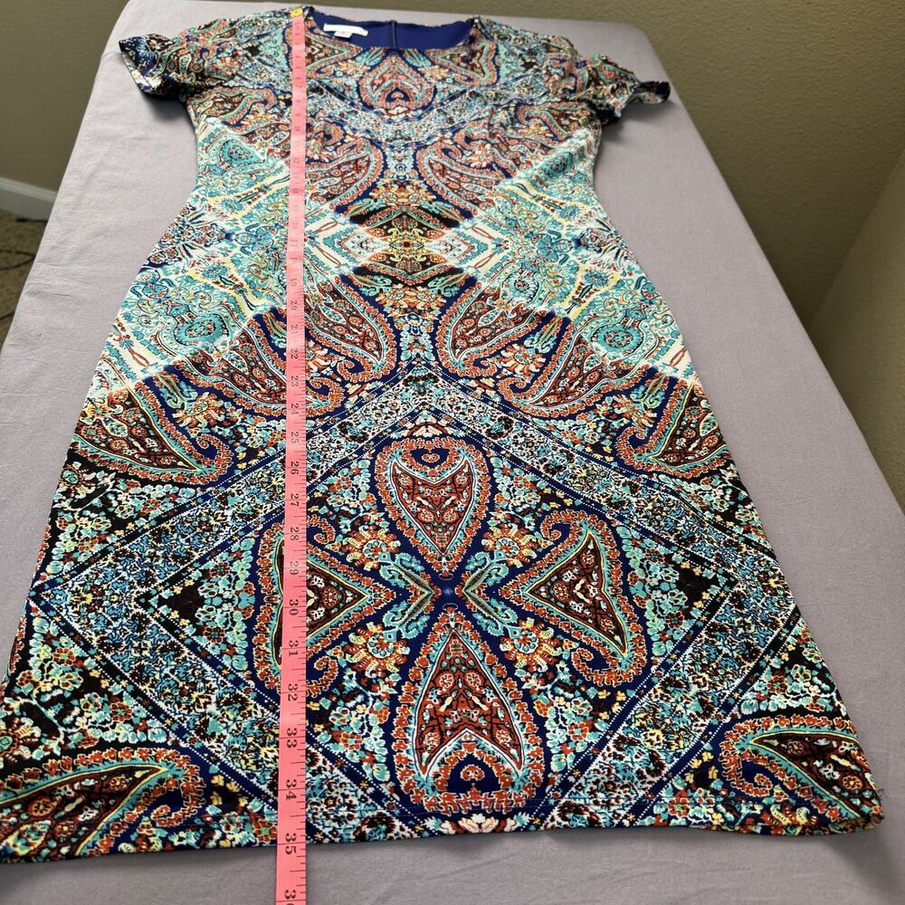 London Times Dress Womens 2 Blue Multicolor Paisley Sheath Short Sleeve Lined - Picture 6 of 9